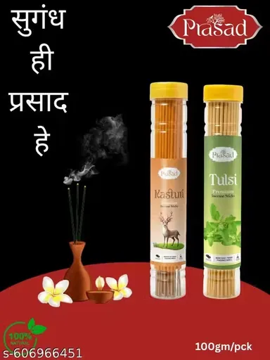Prasad Premium Incense Sticks Agarbatti Combo Pack Kasturi Tulsi Lavender Kapoor Fragrance Aromatic Puja Incense Sticks for Home Temple Meditation thumbnail 2