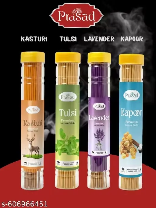 Prasad Premium Incense Sticks Agarbatti Combo Pack Kasturi Tulsi Lavender Kapoor Fragrance Aromatic Puja Incense Sticks for Home Temple Meditation image 1