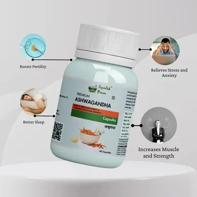 Ashwagandha Capsule With Withania somnifera Extract 500mg, 5% Withanolides Stress Relief Herbal Supplement, Immunity Booster, Energy & Sleep Support Ayurvedic Daily Wellness Capsule for Men & Women thumbnail 1