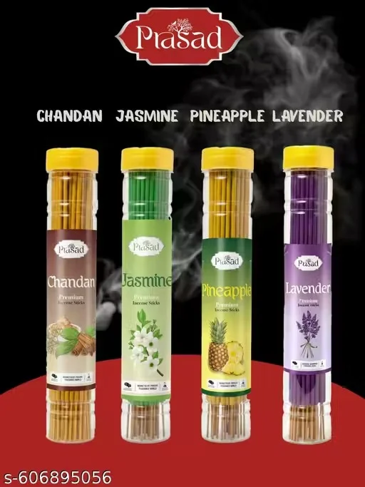 Prasad Premium Incense Sticks Agarbatti Combo Pack Chandan Jasmine Pineapple Lavender Fragrance Aromatic Puja Incense Sticks for Home Temple Meditation image 1