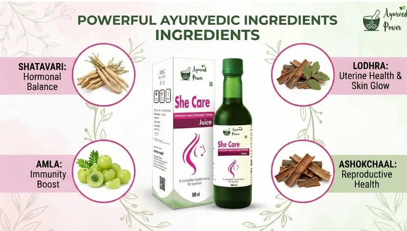 Ayurved Power She Care Juice Women’s Hormonal Balance Herbal Juice for PCOS PCOD Support Regular Cycle Energy Immunity 500‑1000ml Natural Ayurvedic Tonic image 2