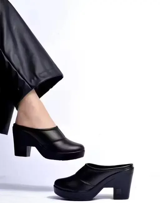 Women Black Platform Block Heel Formal Shoes Slip-On Office Pumps Chunky Heel Comfort Work Footwear Leather Look Ladies Heeled Shoes India Women Black Platform Block Heel Formal Shoes Slip-On Office Pumps Chunky Heel Comfort Work Footwear Leather Look Lad image 1