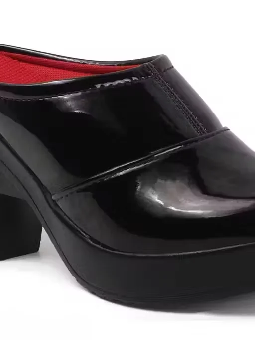 Womens Black Platform Block Heel Mules Slip-On Closed Toe Chunky Heel Fashion Sandals for Party Office Casual Wear Comfortable Elevated Heel Footwear Womens Black Platform Block Heel Mules Slip-On Closed Toe Chunky Heel Fashion Sandals for Party Office Ca image 2
