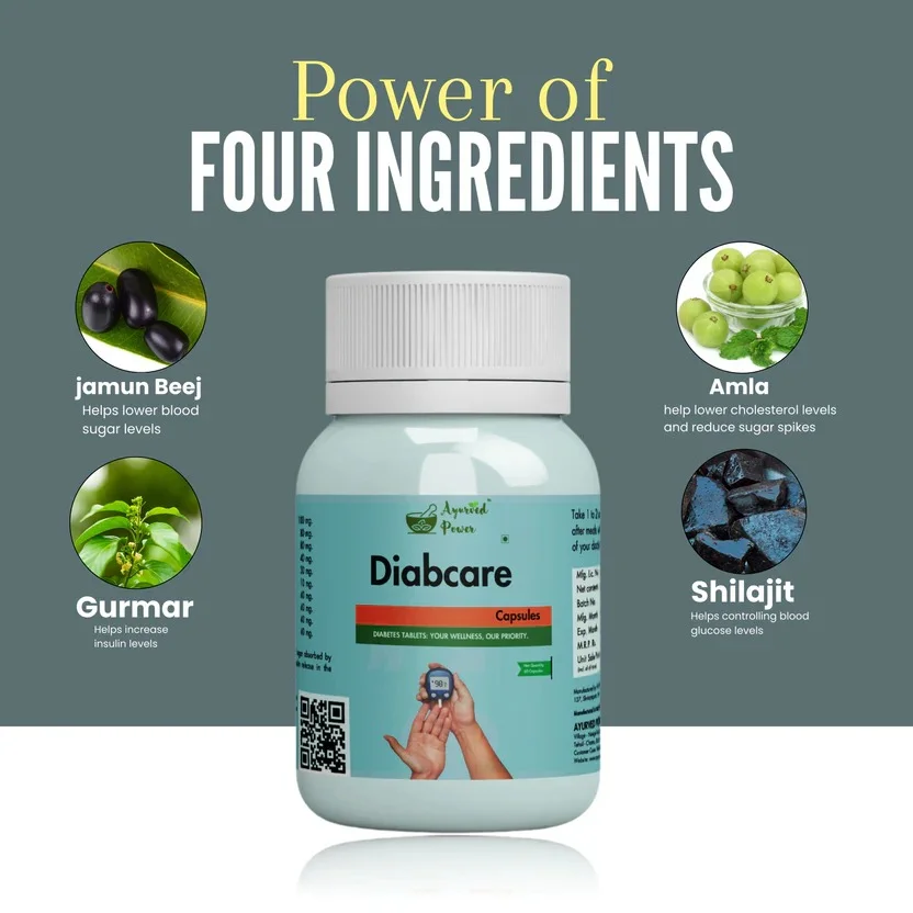 Diabcare Herbal Blood Sugar Support Capsules 60 Veg Capsules Ayurvedic Diabetes Care Supplement for Glucose Control Insulin Sensitivity Pancreas Health Sugar Balance image 2