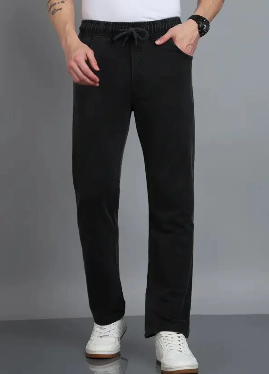Men Black Cotton Blend Drawstring Track Pants Casual Jogger Track Pant with Side Pockets Regular Fit Comfortable Daily Wear Bottomwear Black 28 image 1