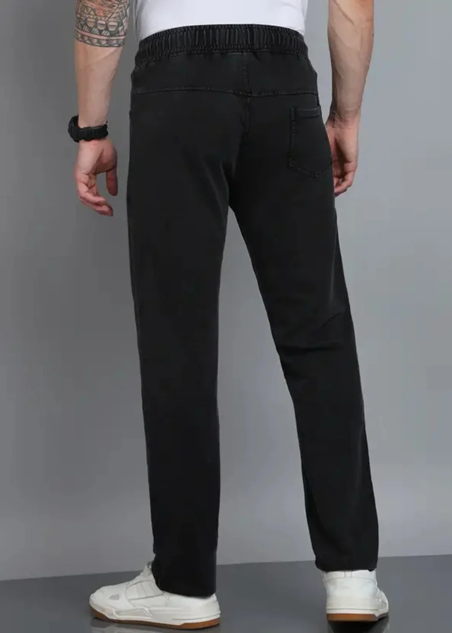 Men Black Cotton Blend Drawstring Track Pant with Side Pockets Regular Fit Comfortable Gym Workout Daily Wear Casual Bottomwear Black 28 image 2