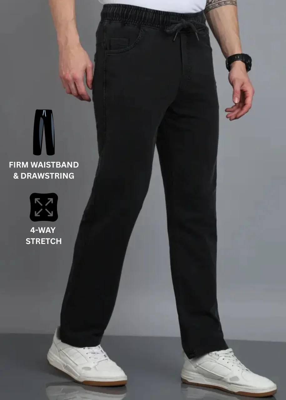 Men Black Cotton Blend Drawstring Track Pant with Side Pockets Regular Fit Comfortable Gym Workout Daily Wear Casual Bottomwear Black 28 image 3
