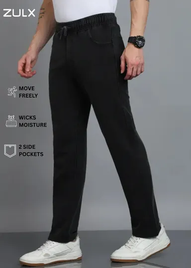 Men Black Cotton Blend Drawstring Track Pant with Side Pockets Regular Fit Comfortable Gym Workout Daily Wear Casual Bottomwear Black 28 thumbnail 5