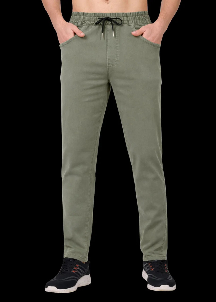 Men Black Cotton Blend Drawstring Track Pant with Side Pockets Regular Fit Comfortable Gym Workout Daily Wear Casual Bottomwear Olive Green   28 image 2