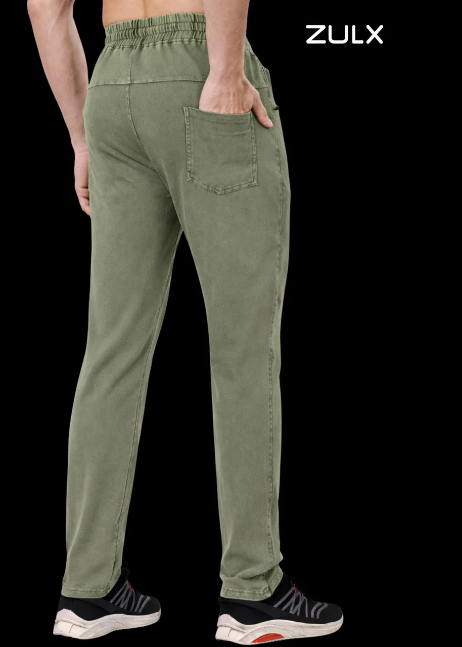 Men Black Cotton Blend Drawstring Track Pant with Side Pockets Regular Fit Comfortable Gym Workout Daily Wear Casual Bottomwear Olive Green   28 image 3