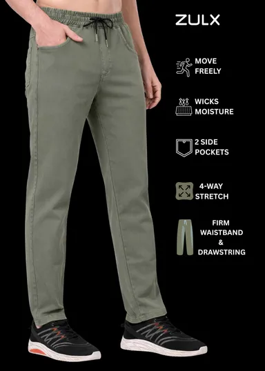 Men Black Cotton Blend Drawstring Track Pant with Side Pockets Regular Fit Comfortable Gym Workout Daily Wear Casual Bottomwear Olive Green   28 thumbnail 3