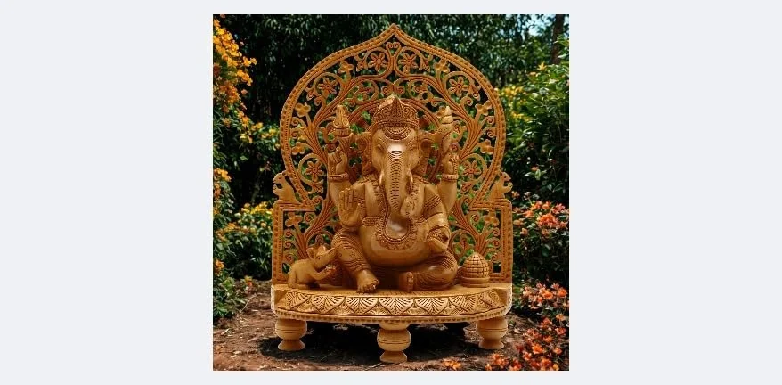 Hand Carved Wooden Lord Ganesha Idol Decorative Arch Frame Temple Statue Natural Wood Ganpati Murti for Home Temple Pooja Room Vastu Decor Spiritual Gift image 5