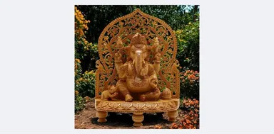 Hand Carved Wooden Lord Ganesha Idol Decorative Arch Frame Temple Statue Natural Wood Ganpati Murti for Home Temple Pooja Room Vastu Decor Spiritual Gift thumbnail 4