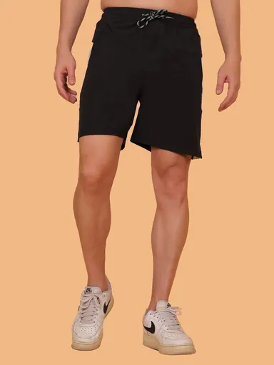 Men Solid Black Gym Sports Shorts Breathable Running Workout Fitness Training Casual Shorts for Men Black 32 thumbnail 1