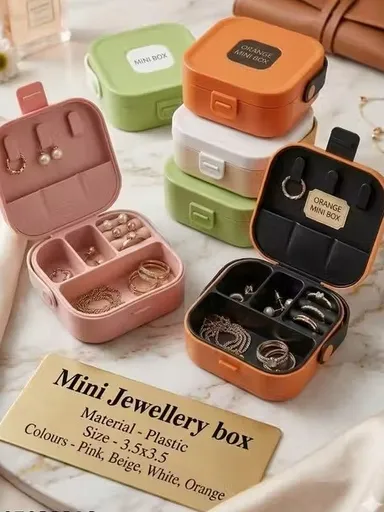 Portable Mini Jewellery Storage Box Plastic Travel Jewellery Organizer Case with Ring Earring Necklace Compartments Compact Jewellery Holder for Women Travel Accessories thumbnail 1