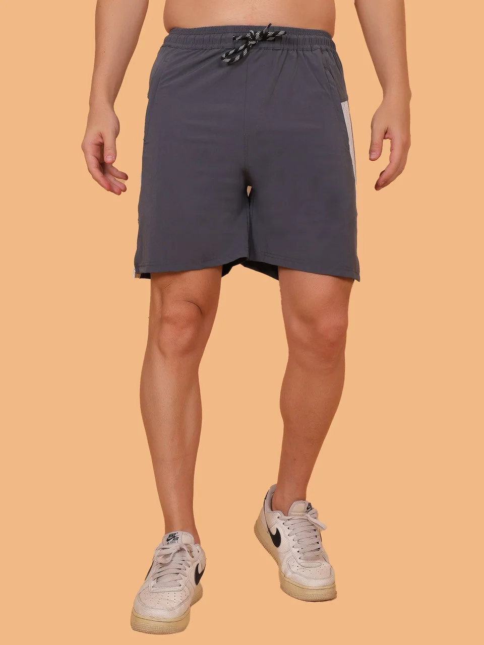 Men Solid Black Gym Sports Shorts Breathable Running Workout Fitness Training Casual Shorts for Men Dark Grey   32 image 2