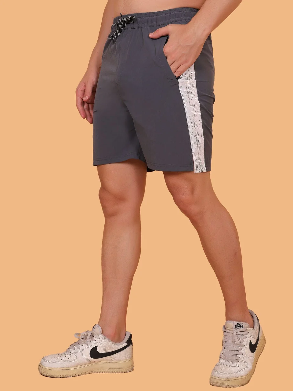 Men Solid Black Gym Sports Shorts Breathable Running Workout Fitness Training Casual Shorts for Men Dark Grey   32 image 3