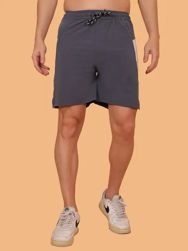 Men Solid Black Gym Sports Shorts Breathable Running Workout Fitness Training Casual Shorts for Men Dark Grey   34 thumbnail 1
