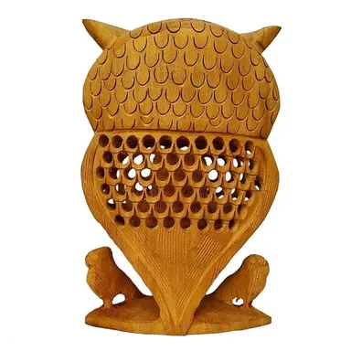 Hand Carved Wooden Owl Statue Decorative Home Decor Showpiece Natural Wood Owl Sculpture Handmade Owl Figurine Tabletop Decoration Lucky Owl Idol Vastu Owl Gift thumbnail 1