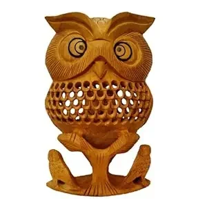 Hand Carved Wooden Owl Statue Decorative Home Decor Showpiece Natural Wood Owl Sculpture Handmade Owl Figurine Tabletop Decoration Lucky Owl Idol Vastu Owl Gift image 1