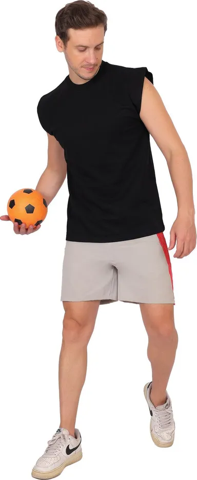 Men Solid Black Gym Sports Shorts Breathable Running Workout Fitness Training Casual Shorts for Men Light Grey, Red 30 thumbnail 0