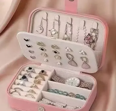 Portable Jewellery Organizer Storage Box Travel Jewellery Case with Ring Earring Necklace Compartments Compact Jewellery Holder Organizer for Women Accessories Storage thumbnail 1