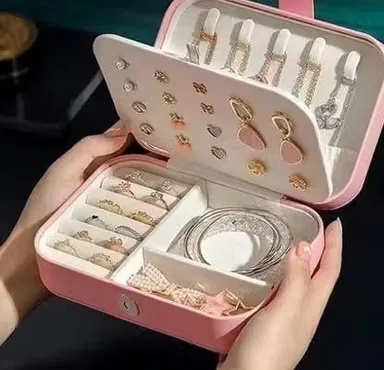 Portable Jewellery Organizer Storage Box Travel Jewellery Case with Ring Earring Necklace Compartments Compact Jewellery Holder Organizer for Women Accessories Storage thumbnail 2