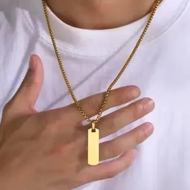 Minimalist Stainless Steel Bar Pendant Necklace with Chain Rectangular Tag Pendant Necklace for Men Women Gold Black Silver Modern Fashion Jewellery thumbnail 1