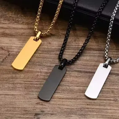 Minimalist Stainless Steel Bar Pendant Necklace with Chain Rectangular Tag Pendant Necklace for Men Women Gold Black Silver Modern Fashion Jewellery thumbnail 2