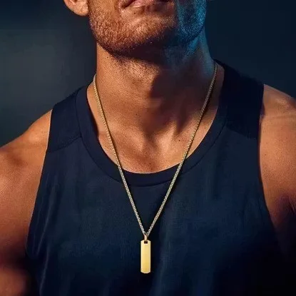 Minimalist Stainless Steel Bar Pendant Necklace with Chain Rectangular Tag Pendant Necklace for Men Women Gold Black Silver Modern Fashion Jewellery image 1