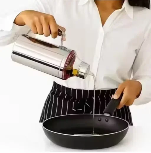 Stainless Steel Oil Dispenser Bottle with Handle and Drip-Free Spout 1L Kitchen Oil Pot for Cooking Edible Oil Storage Pouring Container for Home Restaurant Cooking image 1