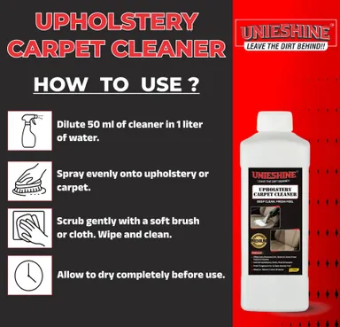 UNIESHINE Upholstery & Carpet Cleaner 1L – Concentrate Makes Up to 20L | Car Interior, Sofa, Carpet & Roof Lining Cleaner | Deep Stain Remover & Multi-Surface Fabric Cleaning Solution with Fresh Fragrance thumbnail 1