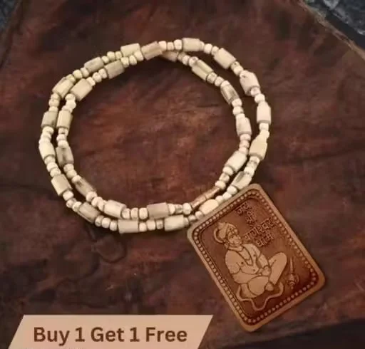 Hanuman Ji Wooden Pendant Tulsi Beads Mala Necklace for Men Women Spiritual Prayer Necklace Hindu Devotional Bajrang Bali Pendant Mala Meditation Yoga Religious Jewellery image 3