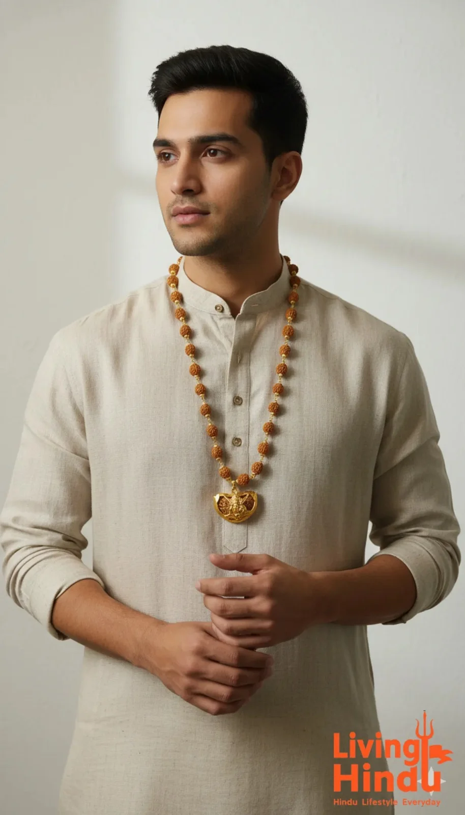 Premium Gold-Plated Rudraksha Mala with Intricately Designed Lord Ganesha Pendant |Spiritual Beads Necklace for Meditation, Protection & Blessings image 2