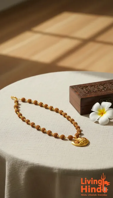 Premium Gold-Plated Rudraksha Mala with Intricately Designed Lord Ganesha Pendant |Spiritual Beads Necklace for Meditation, Protection & Blessings thumbnail 2