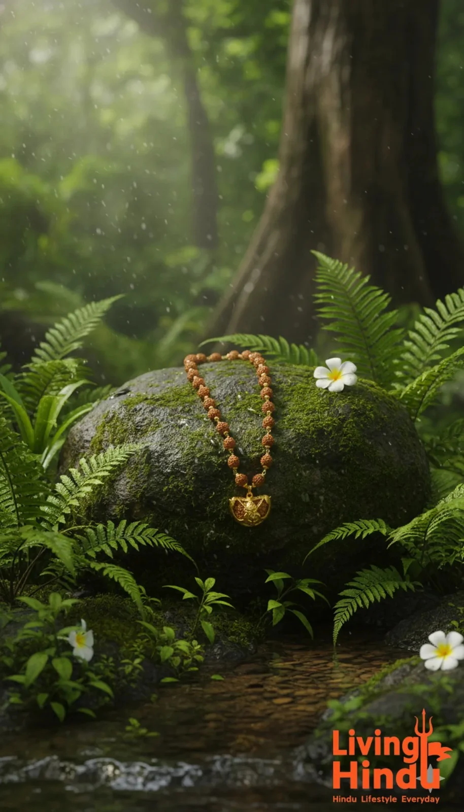 Premium Gold-Plated Rudraksha Mala with Intricately Designed Lord Ganesha Pendant |Spiritual Beads Necklace for Meditation, Protection & Blessings image 1