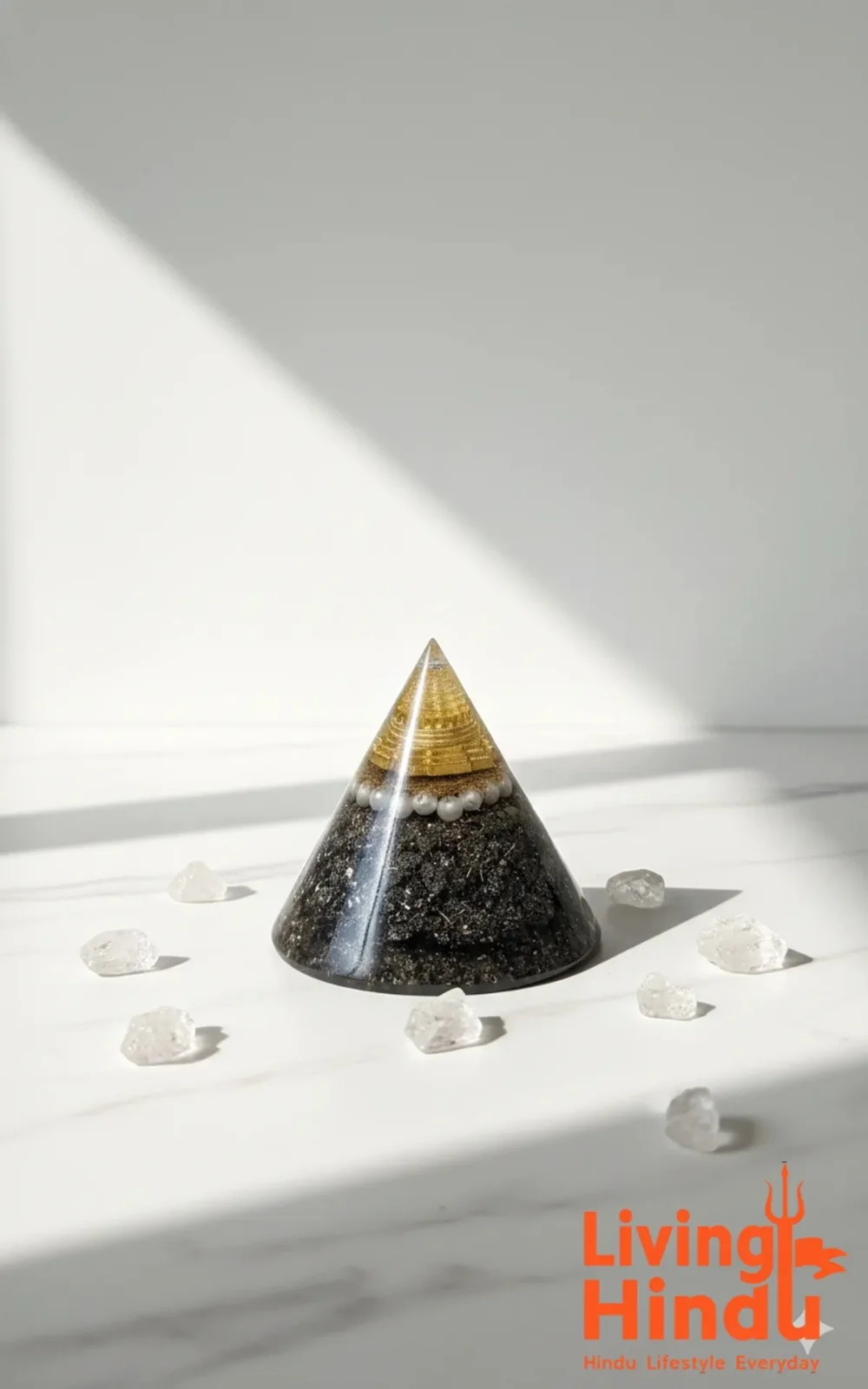 Living Hindu Orgone Energy Pyramid Crystal with Natural Stone Base, Pearl Accents, Spiritual Protection Feng Shui Meditation Healing Decor for Home Wellness & Chakra Balance image 3