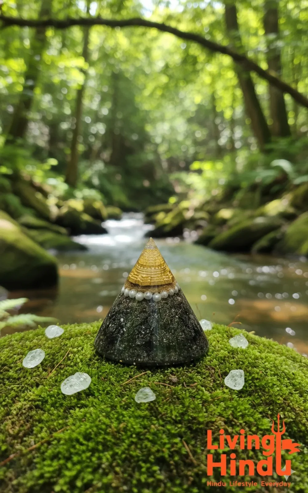 Living Hindu Orgone Energy Pyramid Crystal with Natural Stone Base, Pearl Accents, Spiritual Protection Feng Shui Meditation Healing Decor for Home Wellness & Chakra Balance image 1