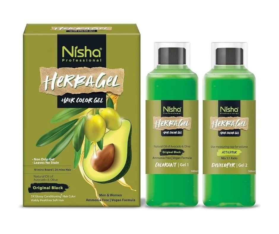 COMBO PACK NISHA PROFESSIONAL HERBAGEL HAIR COLOR GEL (GEL 1 ORIGINAL BLACK COLORANT 500ML AND GEL 2 ACTIVATOR DEVLOPER 500ML) image 1