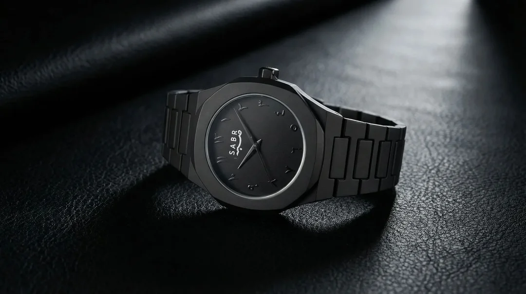 SABR Premium Matte Black Arabic Dial Analog Wrist Watch for Men Stainless Steel Bracelet Minimalist Islamic Number Dial Designer Fashion Watch Quartz Movement Casual Formal Watch image 2