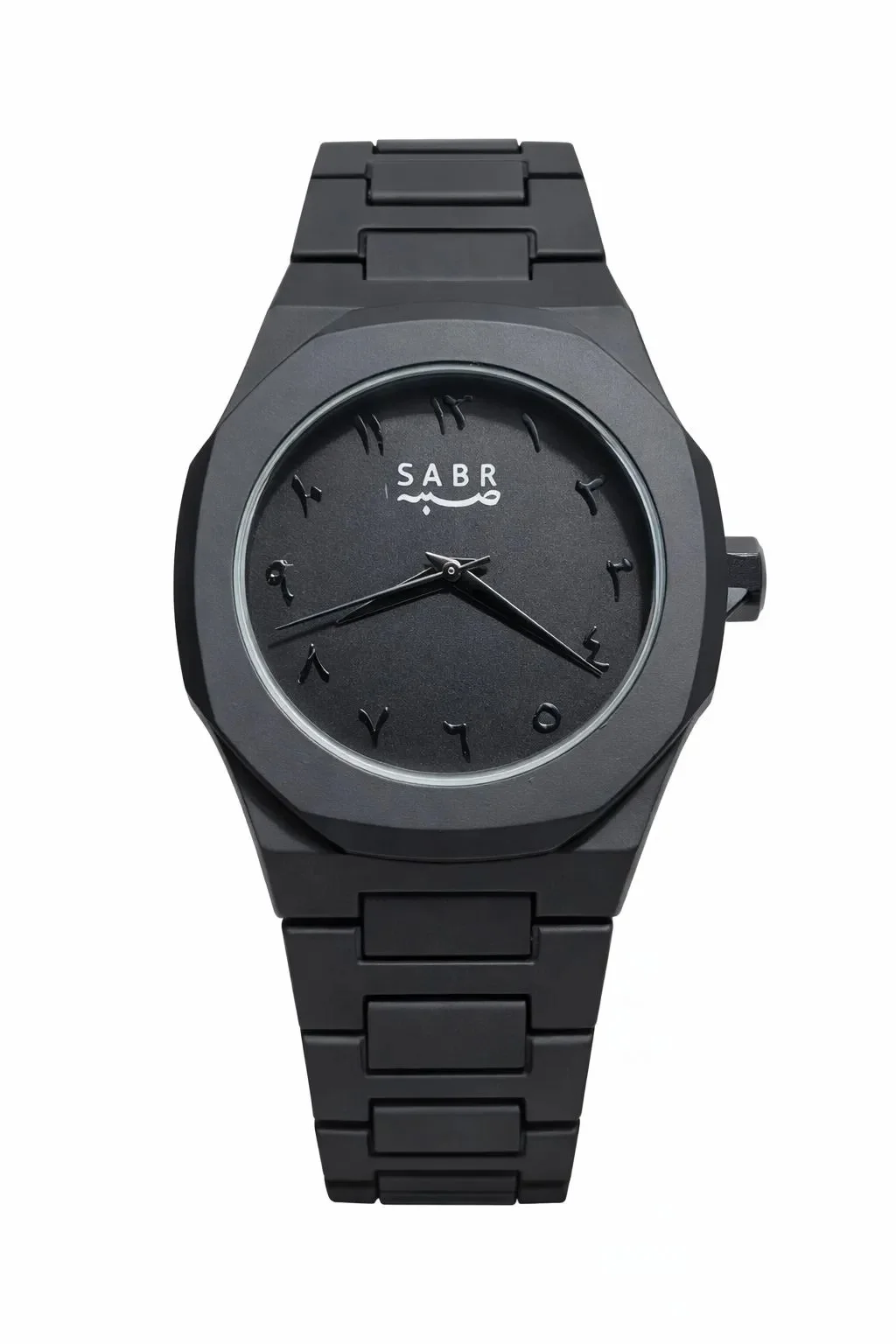 SABR Premium Matte Black Arabic Dial Analog Wrist Watch for Men Stainless Steel Bracelet Minimalist Islamic Number Dial Designer Fashion Watch Quartz Movement Casual Formal Watch image 1