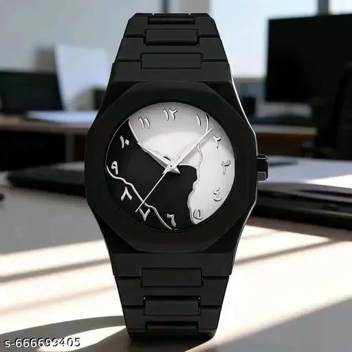 Midnight Dual Tone Black Steel Analog Wrist Watch for Men Luxury Minimal Designer Dial Stainless Steel Strap Fashion Quartz Watch Waterproof Stylish Office Casual Watch image 2