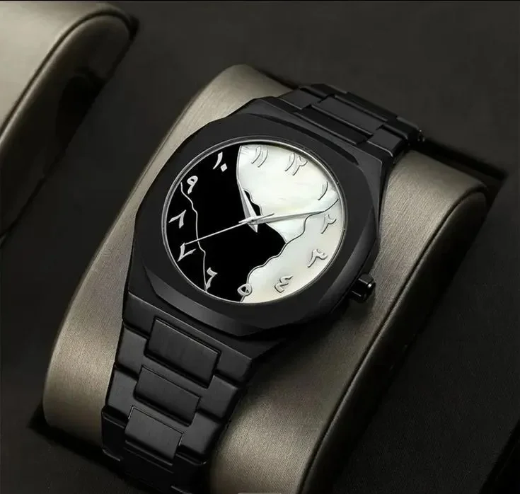 Midnight Dual Tone Black Steel Analog Wrist Watch for Men Luxury Minimal Designer Dial Stainless Steel Strap Fashion Quartz Watch Waterproof Stylish Office Casual Watch image 1
