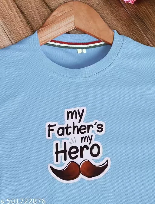 Boys Sky Blue Printed Cotton Polo T Shirt My Fathers My Hero Graphic Tee Soft Breathable Summer Kids Casual Wear Half Sleeve Comfortable Boys T Shirt 1-2, 2-3, 3-4, 4-5, 5-6, 6-7,7-8, 8-9, 9-10, 10-11, 11-12, 12-13, 13-14 years image 2