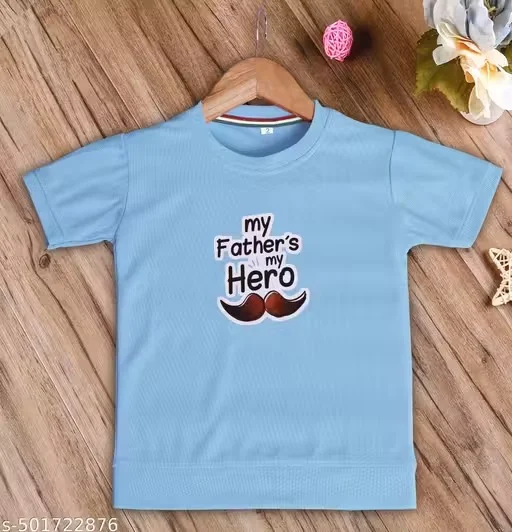 Boys Sky Blue Printed Cotton Polo T Shirt My Fathers My Hero Graphic Tee Soft Breathable Summer Kids Casual Wear Half Sleeve Comfortable Boys T Shirt 1-2, 2-3, 3-4, 4-5, 5-6, 6-7,7-8, 8-9, 9-10, 10-11, 11-12, 12-13, 13-14 years image 3
