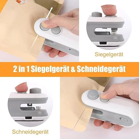Portable Mini Bag Sealing Machine 2 in 1 USB Type C Rechargeable Magnetic Handheld Heat Sealer with Cutter for Plastic Bags Food Snacks Chips Airtight Fresh Storage Packet Sealer image 2