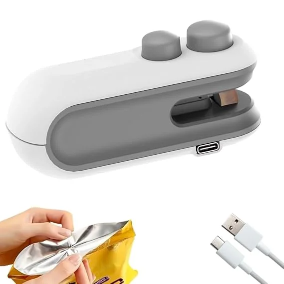 Portable Mini Bag Sealing Machine 2 in 1 USB Type C Rechargeable Magnetic Handheld Heat Sealer with Cutter for Plastic Bags Food Snacks Chips Airtight Fresh Storage Packet Sealer image 1