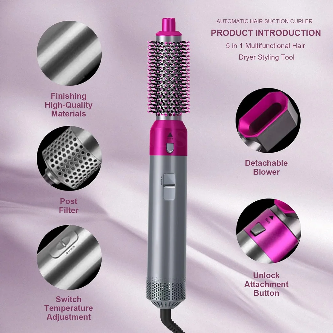 5 in 1 Hair Dryer Air Brush Styler Volumizer Hair Straightener Curler Comb Professional Hair Styling Tool image 6