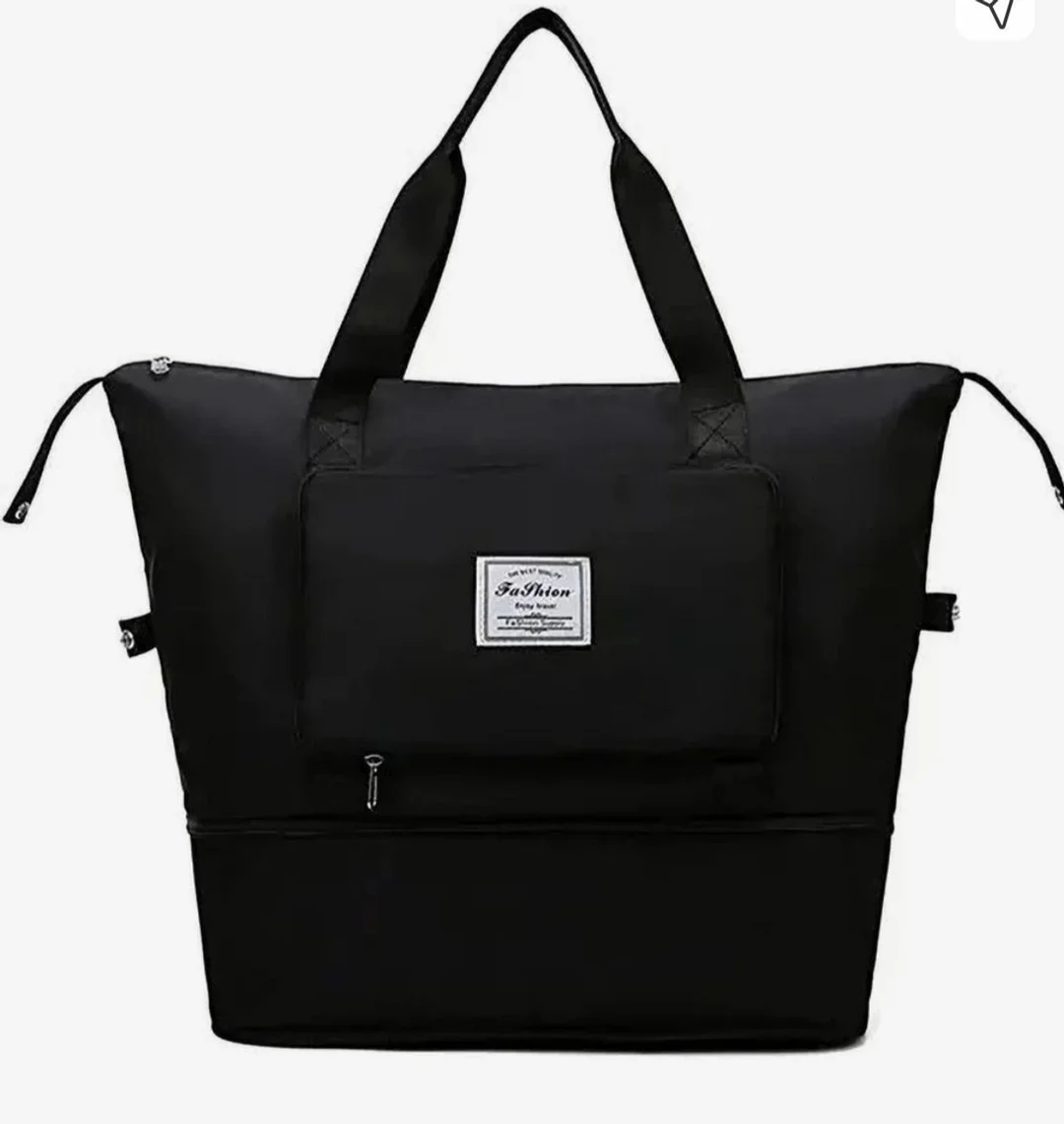 Large Capacity Waterproof Travel Tote Bag for Women and Men Foldable Gym Duffle Bag with Shoe Compartment Luggage Carry On Handbag Lightweight Weekender Shoulder Bag Black image 1