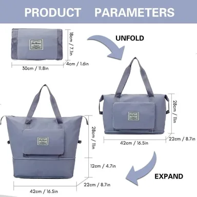 Expandable Foldable Travel Duffle Bag 42cm Large Capacity Waterproof Luggage Tote Bag with Shoe Compartment Lightweight Cabin Travel Gym Weekend Bag for Men Women thumbnail 2